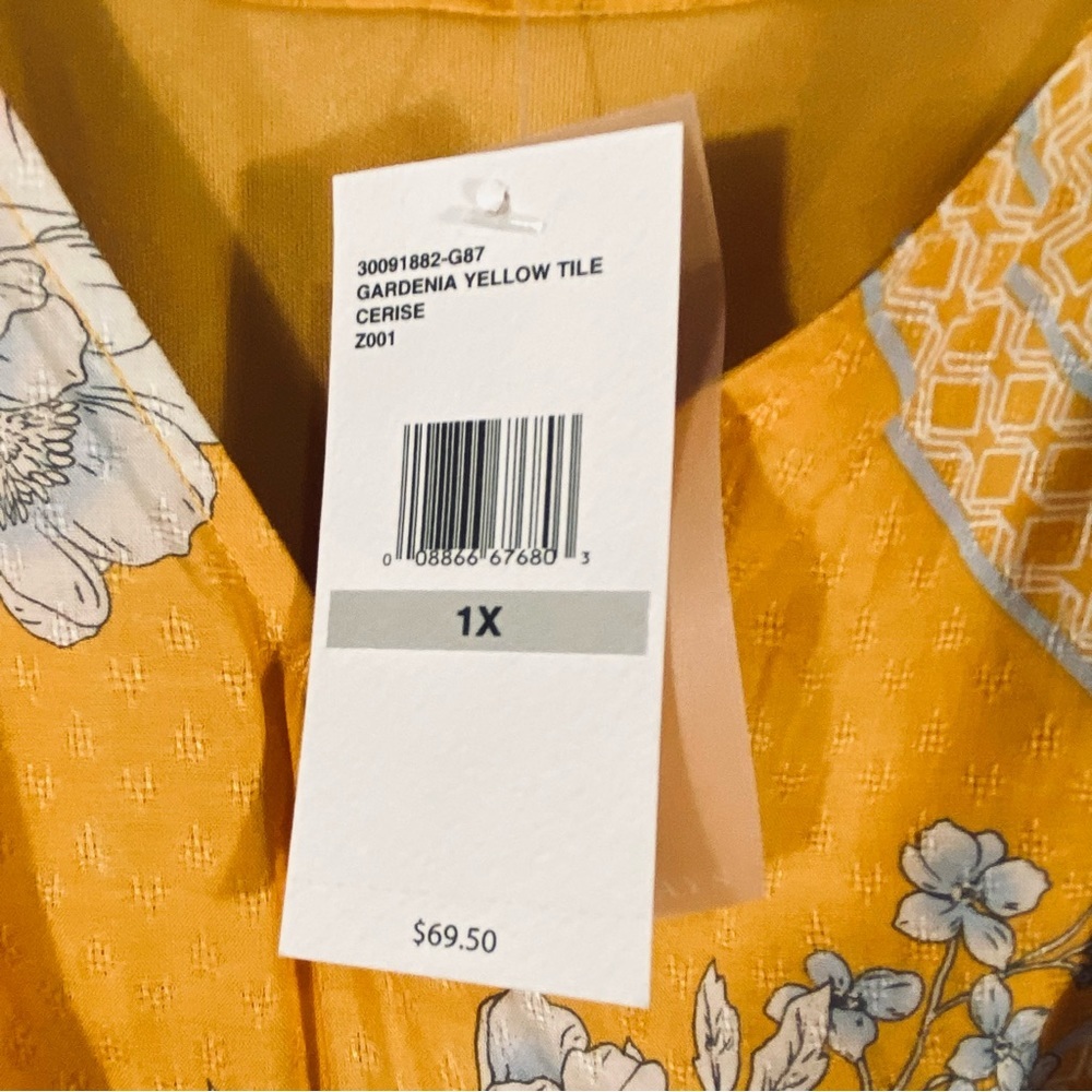Jessica Simpson Tie Waist Blouse Yellow Floral Sz 1X Gardenia - Picture 3 of 7